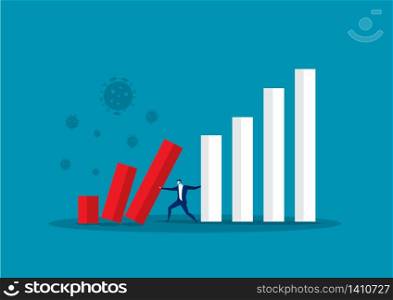 businessman fighting with down graph bar from effect coronavirus