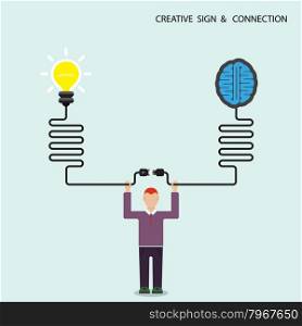 Businessman, finance and creative light bulb brain symbol, knowledge connection concept. Business and education connection concept. Vector illustration