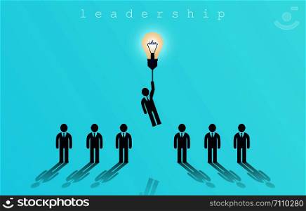 Businessman flying on a light bulb, leadership concept. Creative idea. successful growth in business. vector illustration