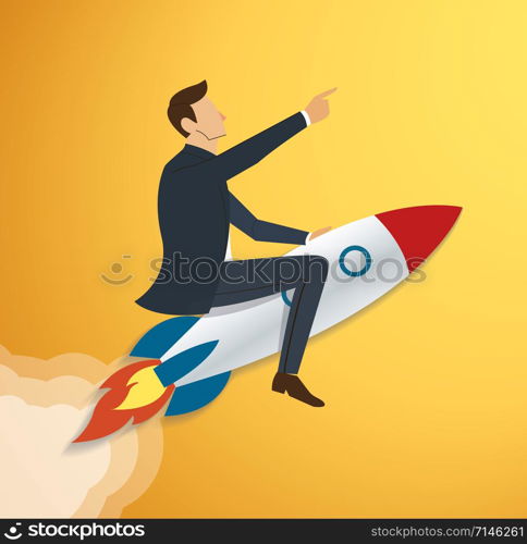 Businessman Flying with a Rocket to Successful background vector. Business concept illustration