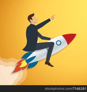 Businessman Flying with a Rocket to Successful background vector. Business concept illustration