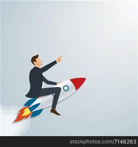 Businessman Flying with a Rocket to Successful background vector. Business concept illustration