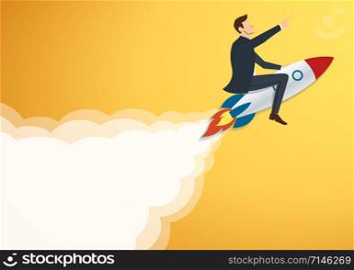 Businessman Flying with a Rocket to Successful background vector. Business concept illustration