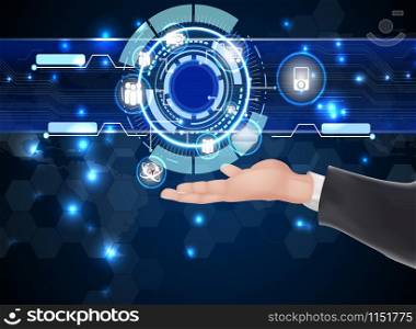 Businessman future web technology and icons on the hand
