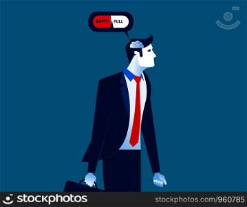 Businessman gauge brain with empty and full. Concept business illustration. Vector ideas.