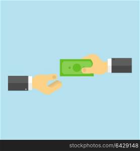 Businessman gives money to another businessman. . Businessman gives money to another businessman. Vector illustration .
