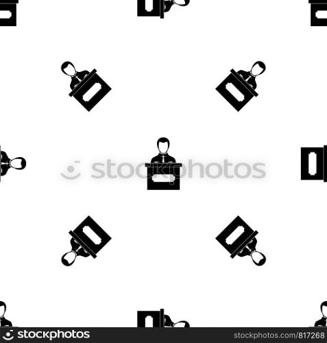 Businessman giving a presentation pattern repeat seamless in black color for any design. Vector geometric illustration. Businessman giving presentation pattern seamless black