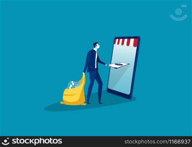 businessman giving money from smartphone profit business concept ,vector illustration.