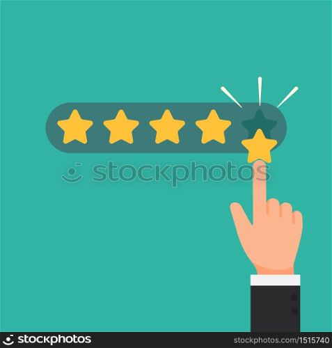 Businessman hand giving five star rating good feedback concept vector illustration flat style