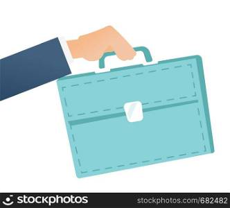 Businessman hand holding a briefcase vector cartoon illustration isolated on white background.. Businessman hand holding a briefcase.