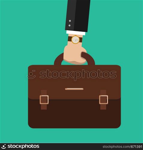 Businessman hand holding briefcase. Vector illustration. Bussiness, hand holding briefcase. Vector Business illustration