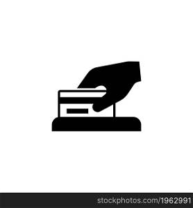 Businessman Hand Holding Credit Card vector icon. Simple flat symbol on white background. Businessman hand holding credit card