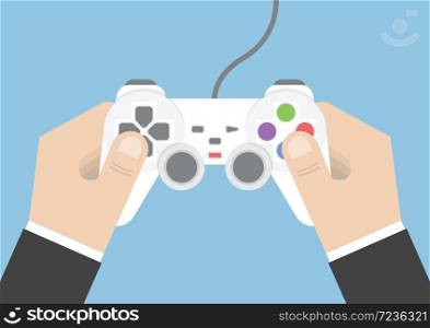 Businessman hand holding joystick or game controller, VECTOR, EPS10