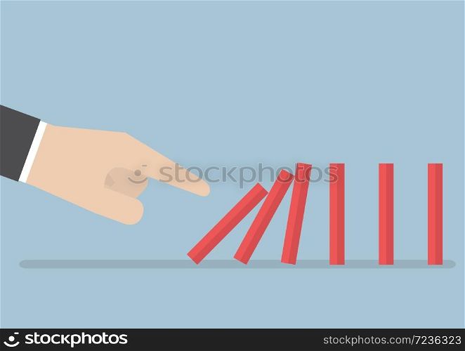 Businessman hand pushing the domino effect, VECTOR, EPS10