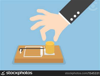 Businessman hand try to pick money from mousetrap, VECTOR, EPS10