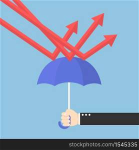 Businessman hand using umbrella to protect downtrend graph, VECTOR, EPS10