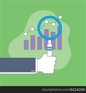 Businessman hand with magnifying glass over chart. Business analysis, accounting and business financial report concept.