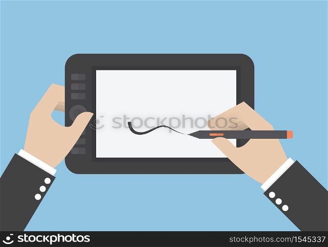 Businessman hands drawing on graphic tablet, VECTOR, EPS10