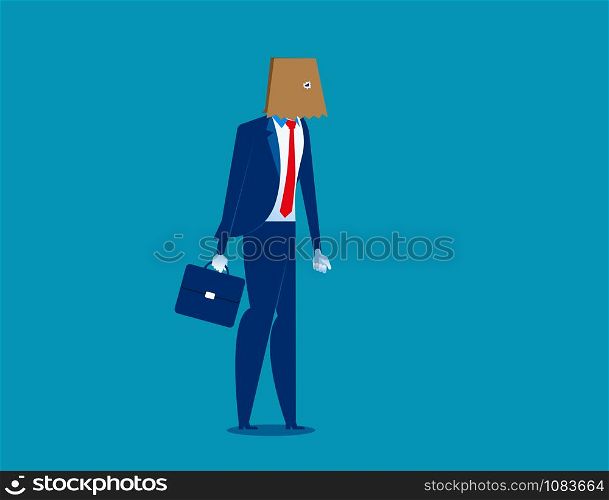 Businessman hidden identity paper bag head. Concept business vector illustration. Character flat.