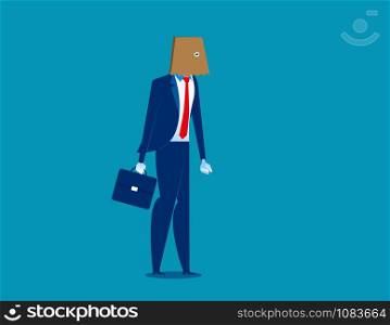 Businessman hidden identity paper bag head. Concept business vector illustration. Character flat.