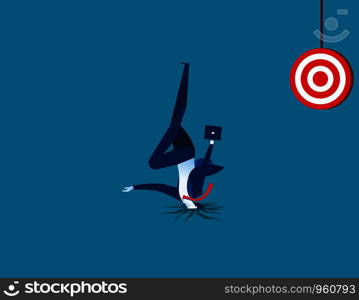 Businessman hiding his head in ground or fall of business. Concept indicators business illustration. Vector cartoon character and abstract