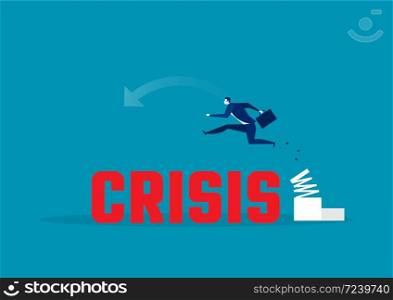 businessman high-jumps over crisis . Business and competitions. Personal growth. Overcome difficulties. vector
