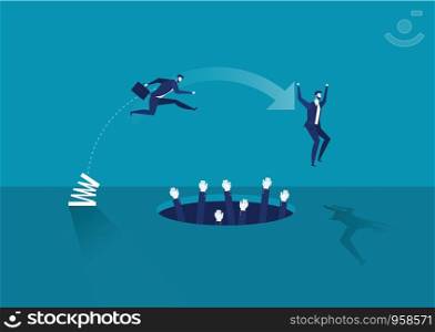 businessman high-jumps over pit . Business and competitions. Personal growth. Overcome difficulties. vector