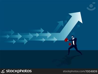 businessman hitting a decline arrow graph vector