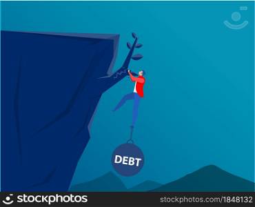 Businessman hold on the cliff with debt burden.financial crisis concept vector