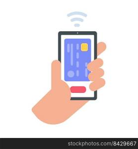 Businessman holding a mobile to pay online via credit card online shopping concept