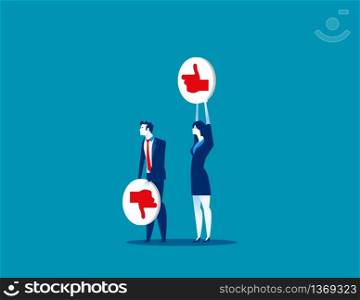 Businessman holding a sign. Concept business approval vector illustration. Flat cartoon, Character style design.