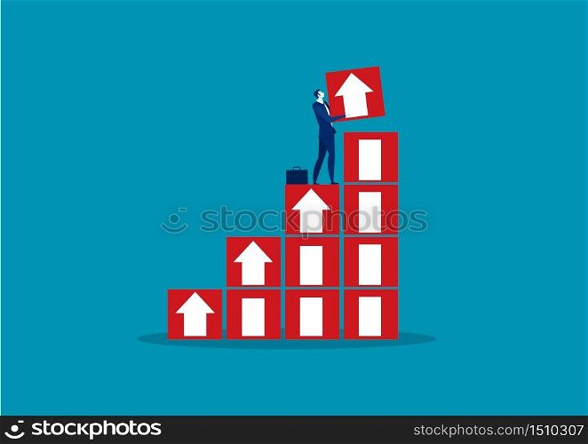 businessman holding big arrow pointing up to success concept vector