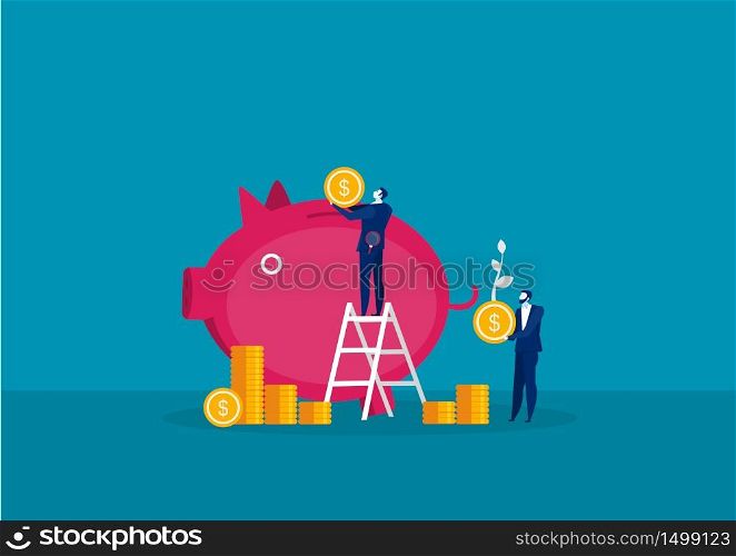 businessman holding big coin for save money with pig growth Investment Concept