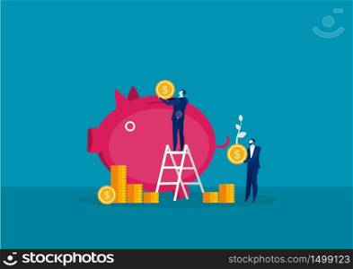 businessman holding big coin for save money with pig growth Investment Concept