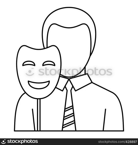 Businessman holding disguise mask icon. Outline illustration of businessman holding disguise mask vector icon for web. Businessman holding disguise mask icon