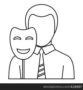 Businessman holding disguise mask icon. Outline illustration of businessman holding disguise mask vector icon for web. Businessman holding disguise mask icon