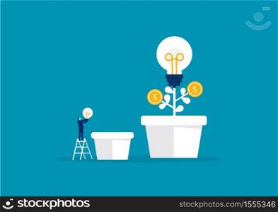 businessman holding light-bulb, invest, creative idea vector