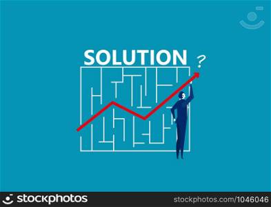 businessman holding line arrow graph through maze . solution and success concept vector.