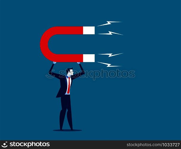 Businessman holding magnet. Concept business vector illustration.