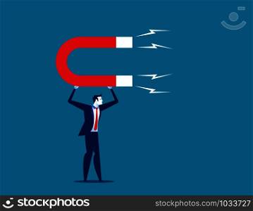 Businessman holding magnet. Concept business vector illustration.