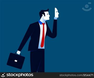Businessman holding mask in front. Concept business people design illustration. Vector cartoon character flat