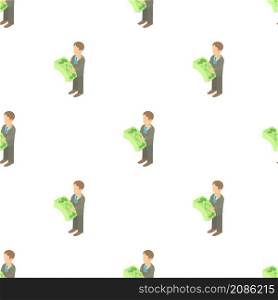 Businessman holding pack of dollars pattern seamless background texture repeat wallpaper geometric vector. Businessman counting pack of dollars pattern seamless vector