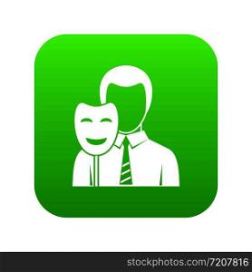 Businessman holding smile mask icon digital green for any design isolated on white vector illustration. Businessman holding smile mask icon digital green