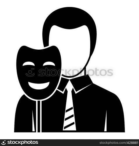 Businessman holding smile mask icon. Simple illustration of businessman holding smile mask vector icon for web. Businessman holding smile mask icon, simple style