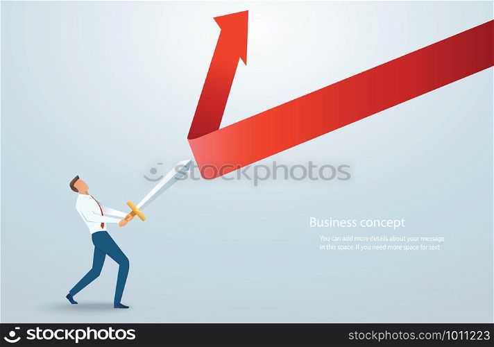 businessman holding sword to protecting arrow down vector illustration