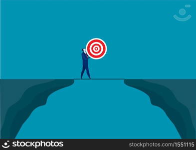 businessman holding target cross the mountain. vector