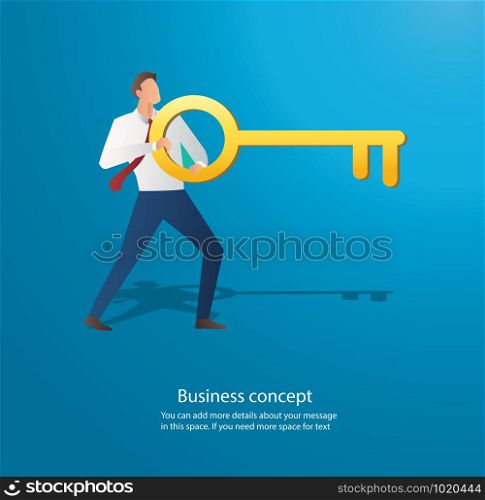 businessman holding the big key into keyhole vector