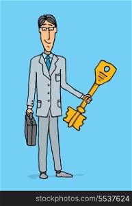 Businessman holding the key to success