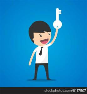 Businessman holding the key. Vector illustration