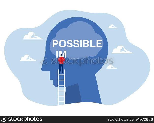 "Businessman holding wording \"i'm\" from in a impossible out from brain human. vector illustrator."
